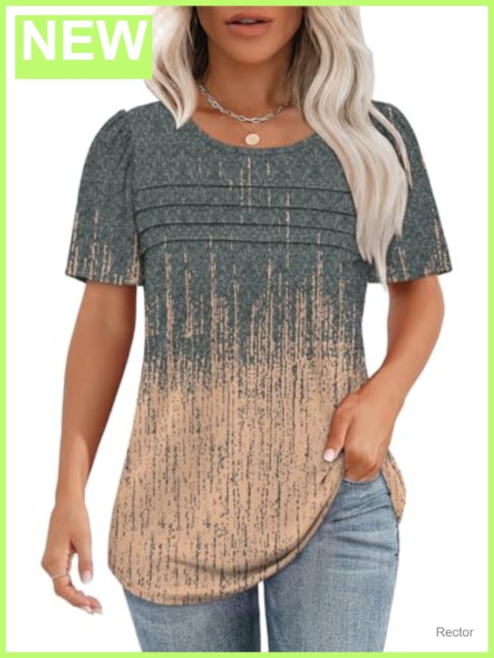 Womens Pleated Front Short Sleeve Blouse Scoop Neck Flowy Tunic Top